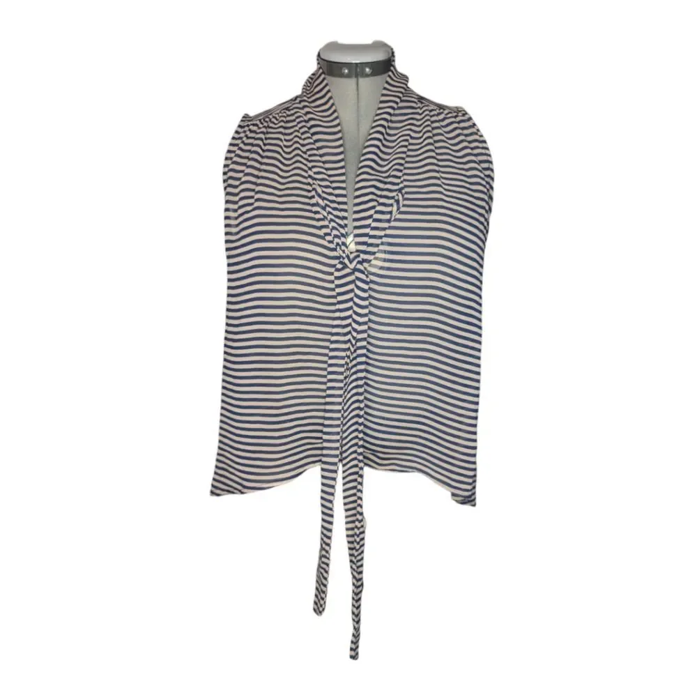 Women's Paper Crane Sheer Striped Relaxed Hi-Lo Tie Blouse - Picture 2 of 8